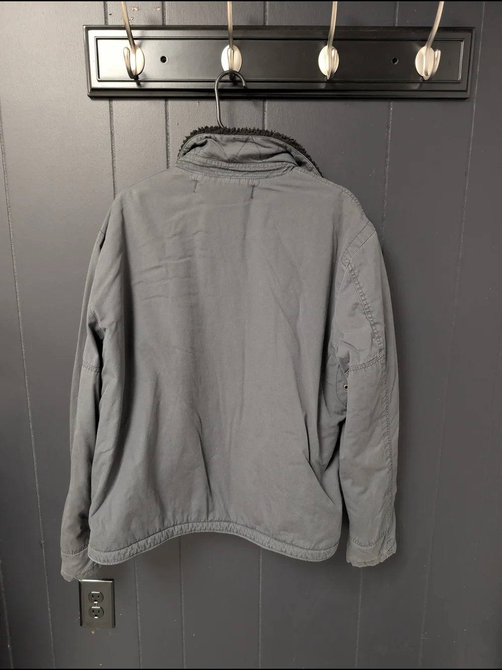 J. Crew Men's Gray Jacket with Black Fleece Lined And Black Fleece Collar